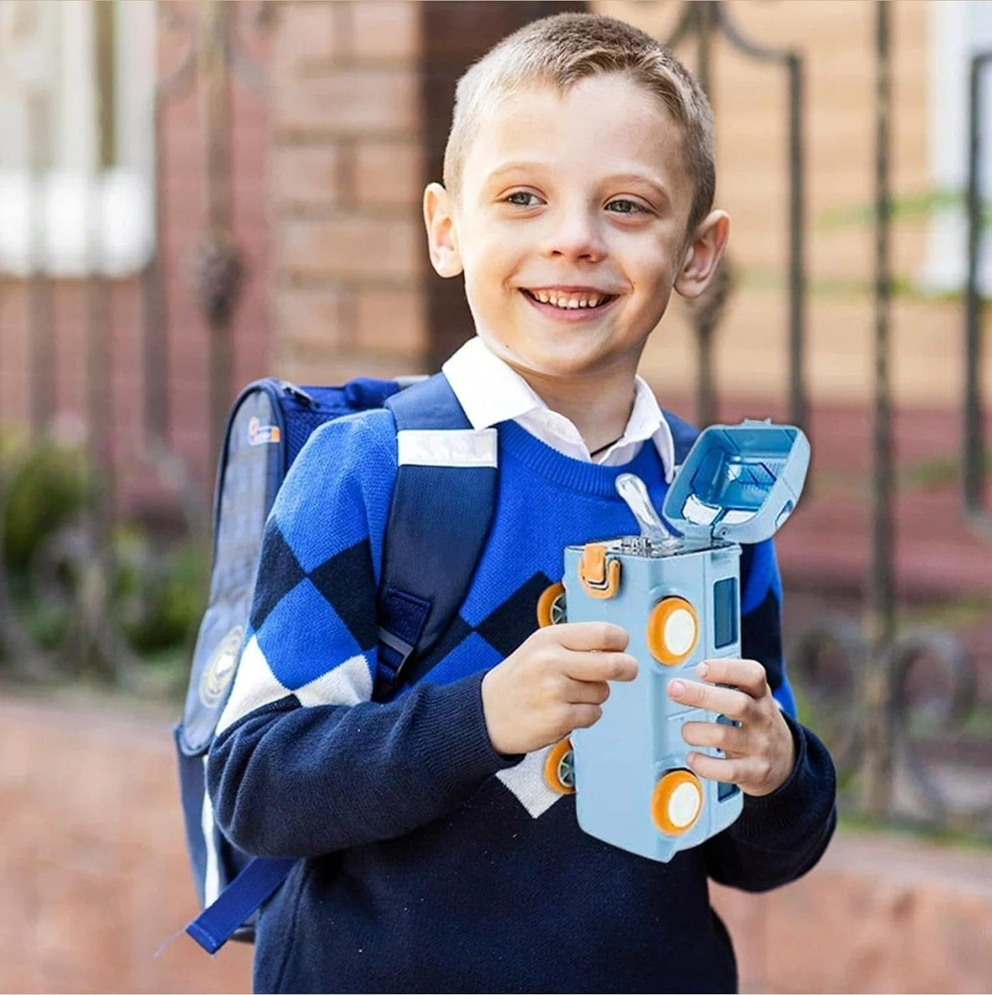 Cute Bus Shaped Water Bottle With Straw