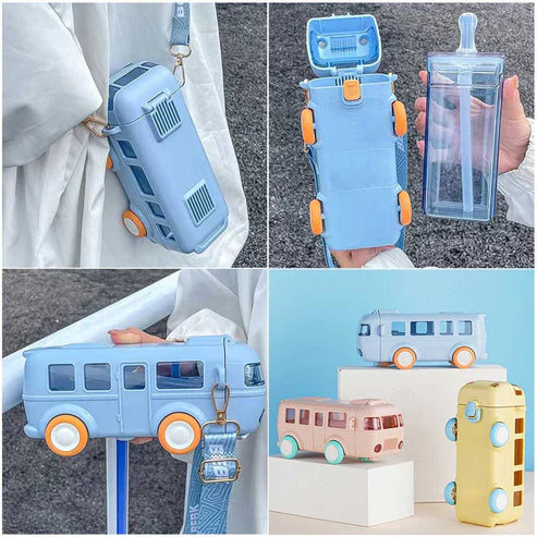 Cute Bus Shaped Water Bottle With Straw