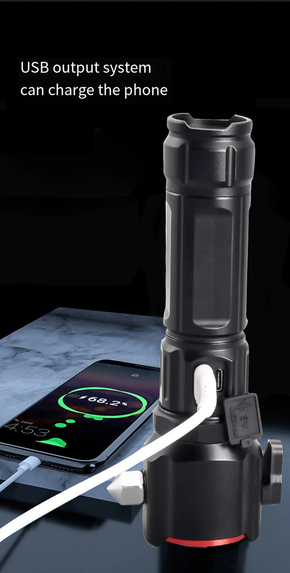 Multifunctional 1KM Range Flashlight with Hammer & Power Bank