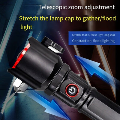 Multifunctional 1KM Range Flashlight with Hammer & Power Bank